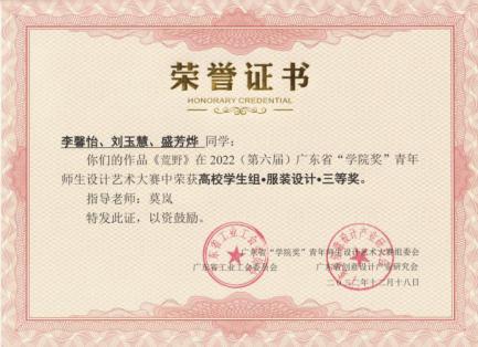 2022(第六届)广东省“学院奖”青年师生设计艺术大赛-《荒野》高校学生组服装设计三等奖